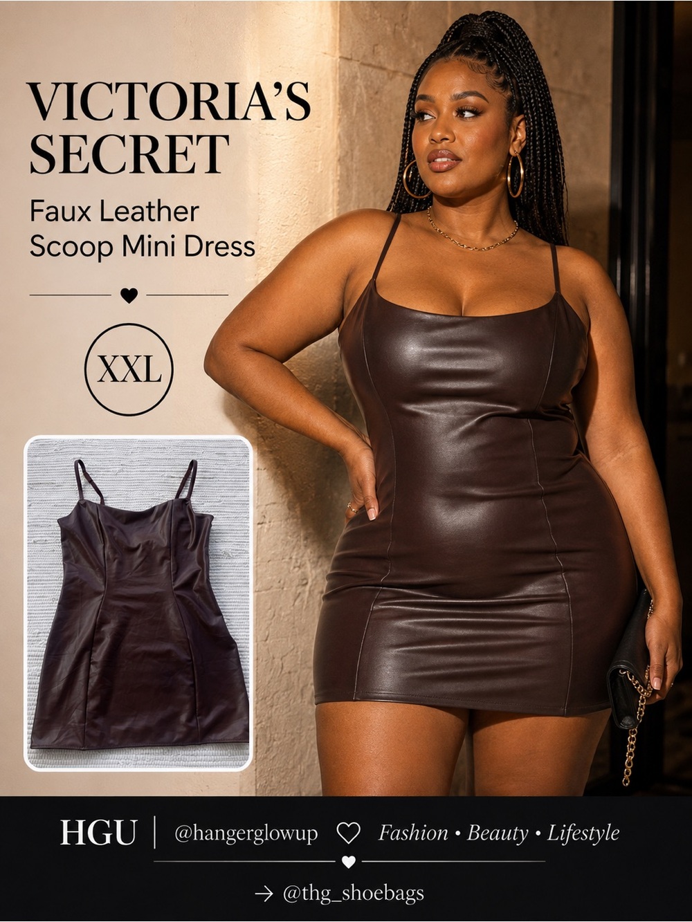 RETAIL: $89.95 Victoria’s Secret Faux Leather Brown Bodycon Mini Dress XXL NWT